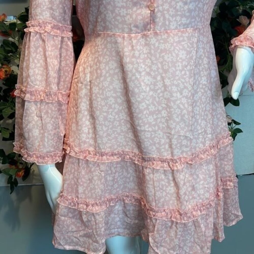 Cupshe Boho Style Varadero‎ Pink V-neck Bell Sleeve Romantic Ditsy Dress size L - Picture 10 of 16